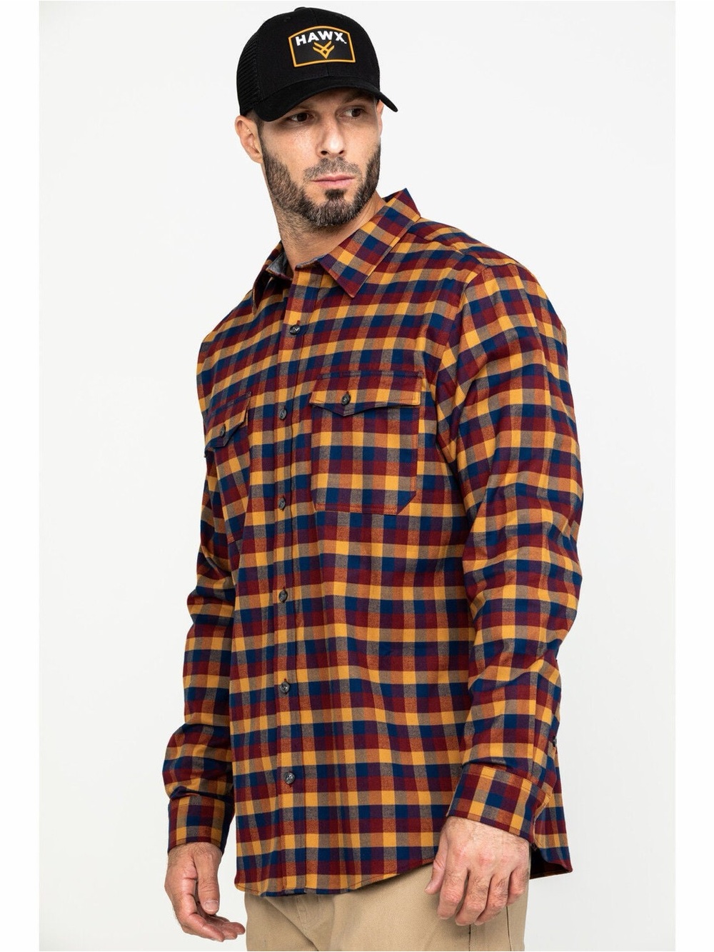 HAWX MEN'S MULTI FASHION STRETCH PLAID FLANNEL LONG SLEEVE WORK SHIRT Medium